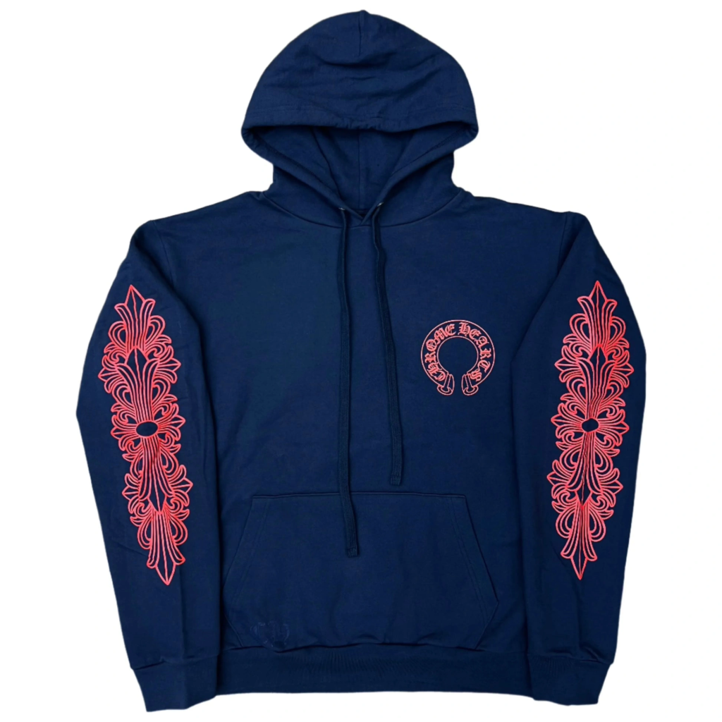 Navy Blue Chrome Hearts Felpa Con Cappuccio
