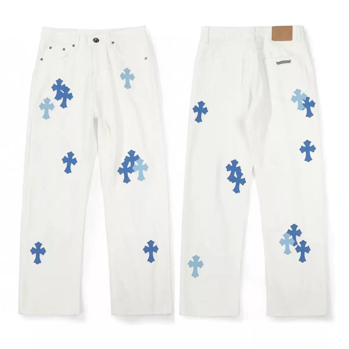 Chrome Hearts St Barth Baby Blue Croce Patch Bianco Jeans